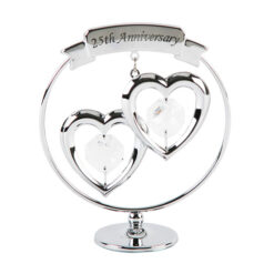 25th Anniversary - Crystocraft Chrome Circle Ring with 2 Hearts