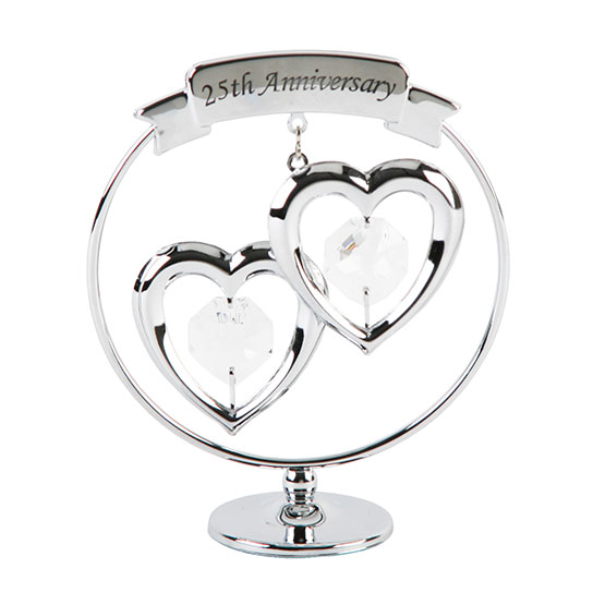 25th Anniversary - Crystocraft Chrome Circle Ring with 2 Hearts
