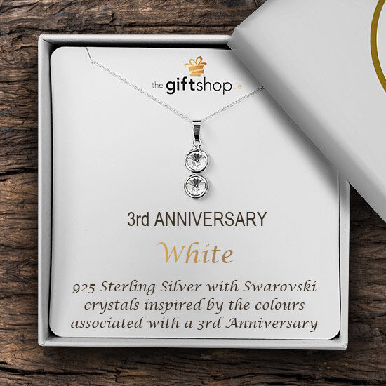 3rd Anniversary Pendant Necklace Sterling Silver with Swarovski