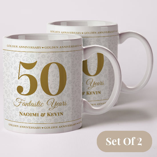 50th anniversary hamper personalised mugs