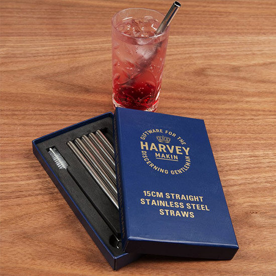 Set of 6 Straight Stainless Steel Straws & Cleaning Brush