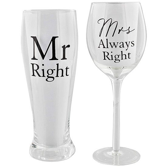 Mr & Mrs Right Glasses Set in Presentation Box
