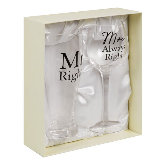 Mr & Mrs Right Glasses Set in Presentation Box - Image 2