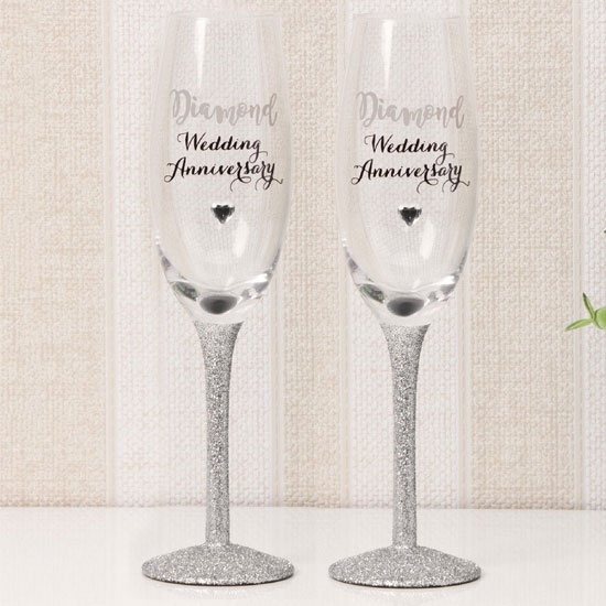 Champagne Flutes Set of Two - Diamond Wedding Anniversary