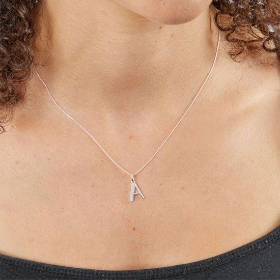 Art Deco Initial A-Z Pendants With Sliver Diamond Cut Curb Chain - Image 3