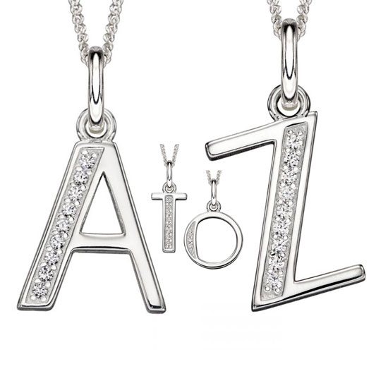 Art Deco Initial A-Z Pendants With Sliver Diamond Cut Curb Chain
