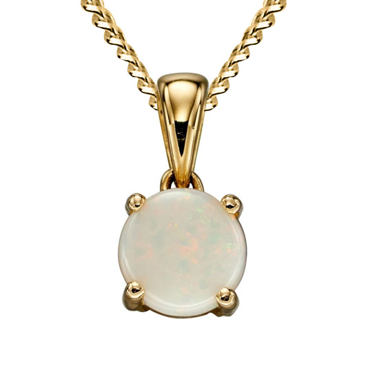 October Birthstone - Opal stone set into 9ct yellow gold with chain