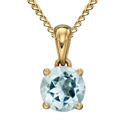 March Birthstone - Aquamarine stone set into 9ct yellow gold with chain
