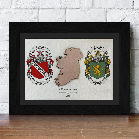 Double Family Crest with Bespoke 3D Map Frame