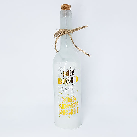 Light Up LED Mr Right & Mrs Always Right wine bottle ornament