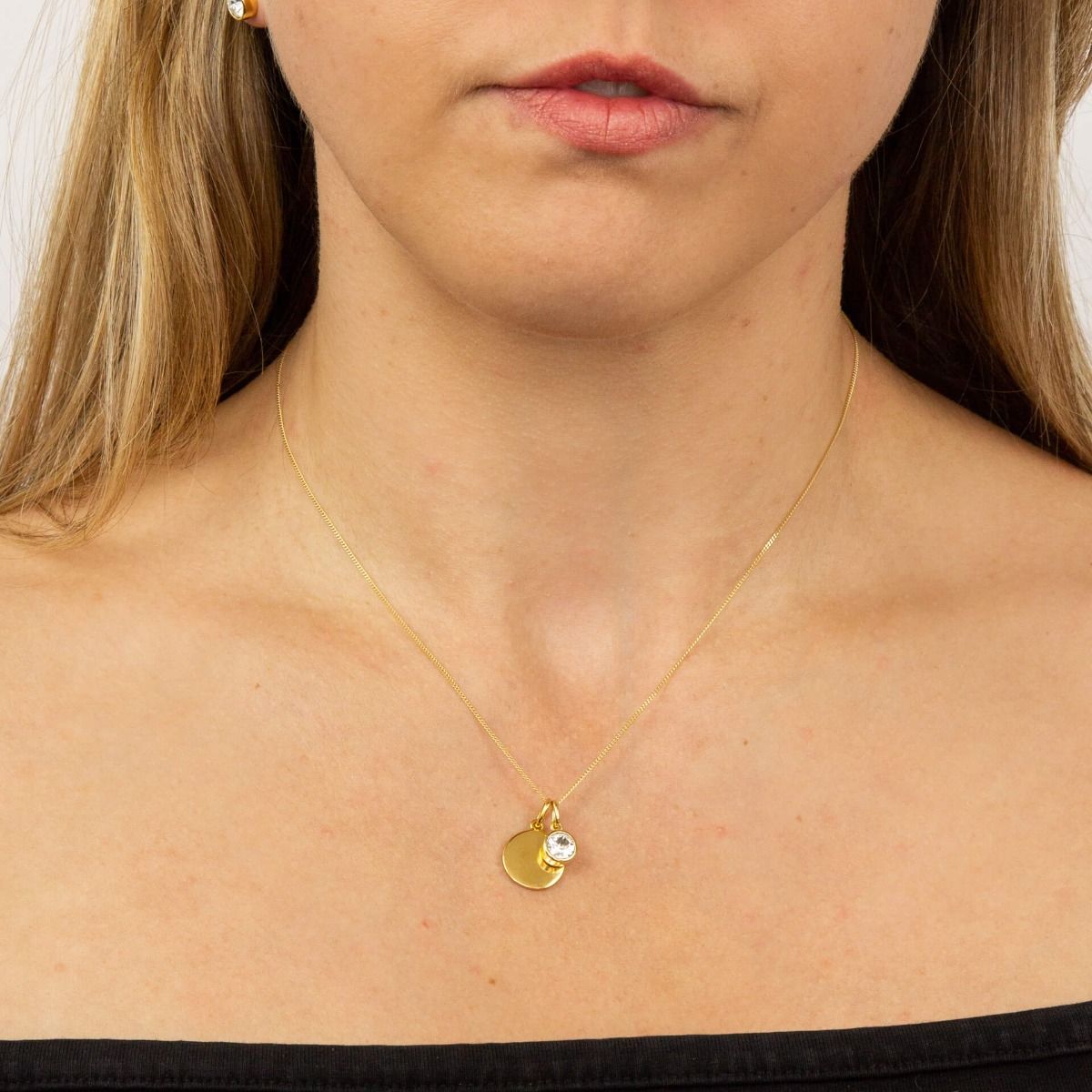April Gold Plated Birthstone and Engravable Disc Necklace - Image 2