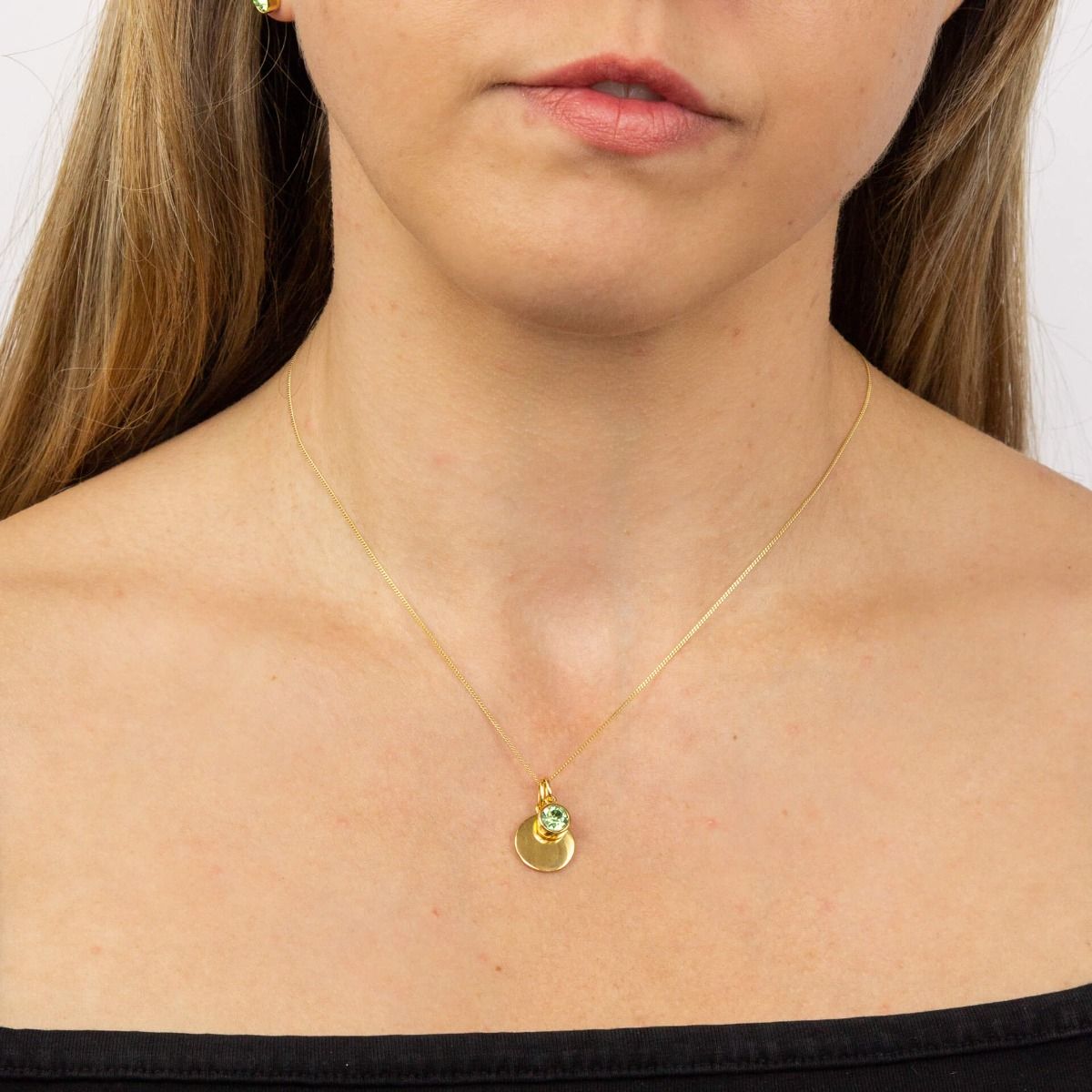 August Gold Plated Birthstone and Engravable Disc Necklace - Image 2