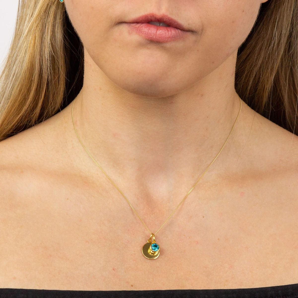 December Gold Plated Birthstone and Engravable Disc Necklace - Image 2