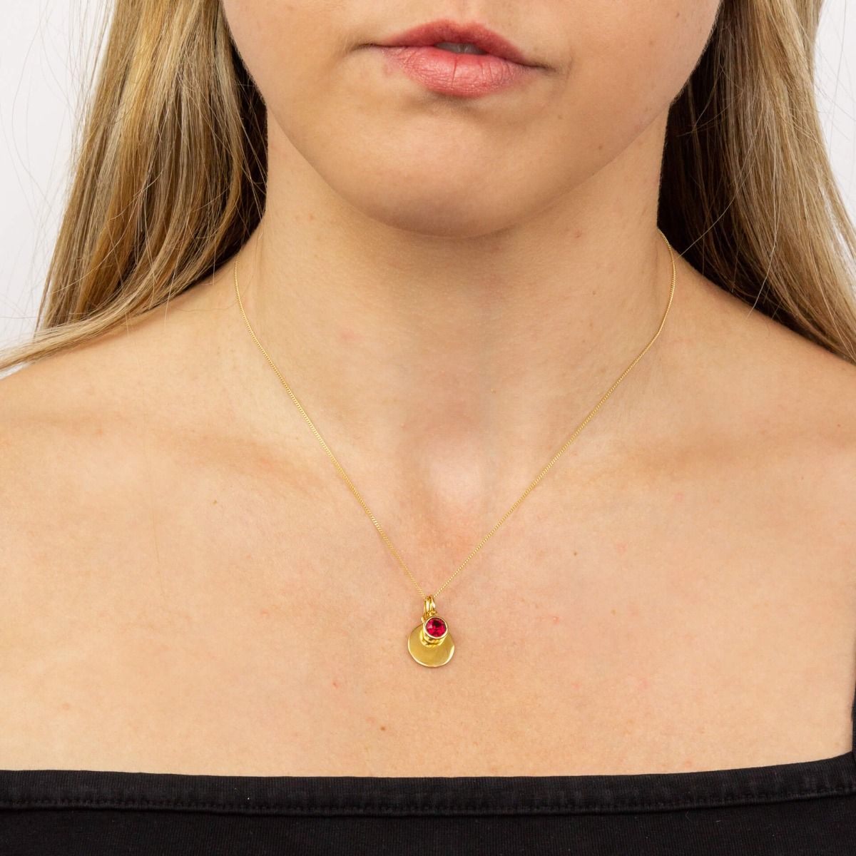 July Gold Plated Birthstone and Engravable Disc Necklace - Image 2