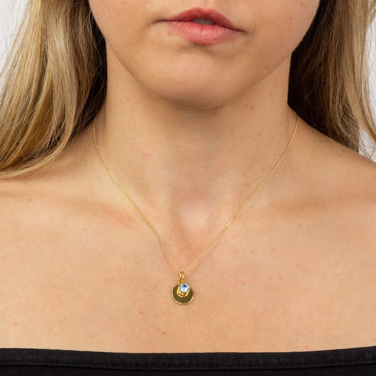 March Gold Plated Birthstone and Engravable Disc Necklace - Image 4