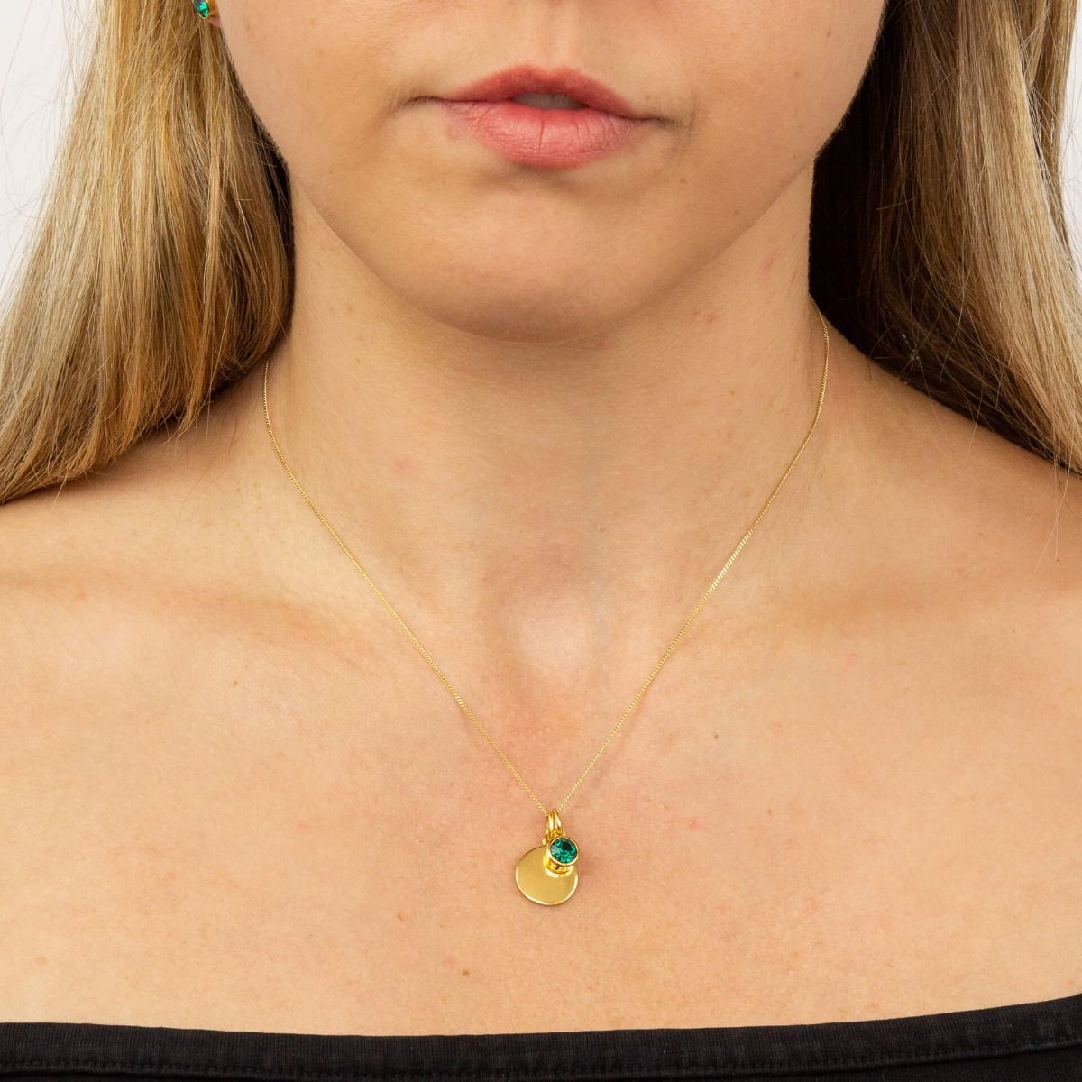 May Gold Plated Birthstone and Engravable Disc Necklace - Image 2