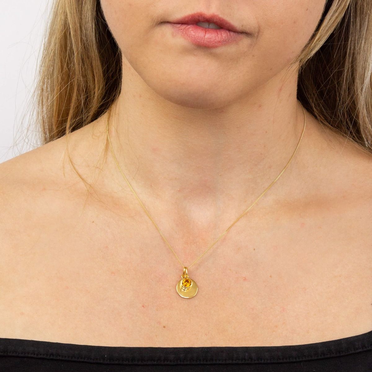 November Gold Plated Birthstone and Engravable Disc Necklace - Image 2