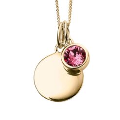 October Gold Plated Birthstone and Engravable Disc Necklace