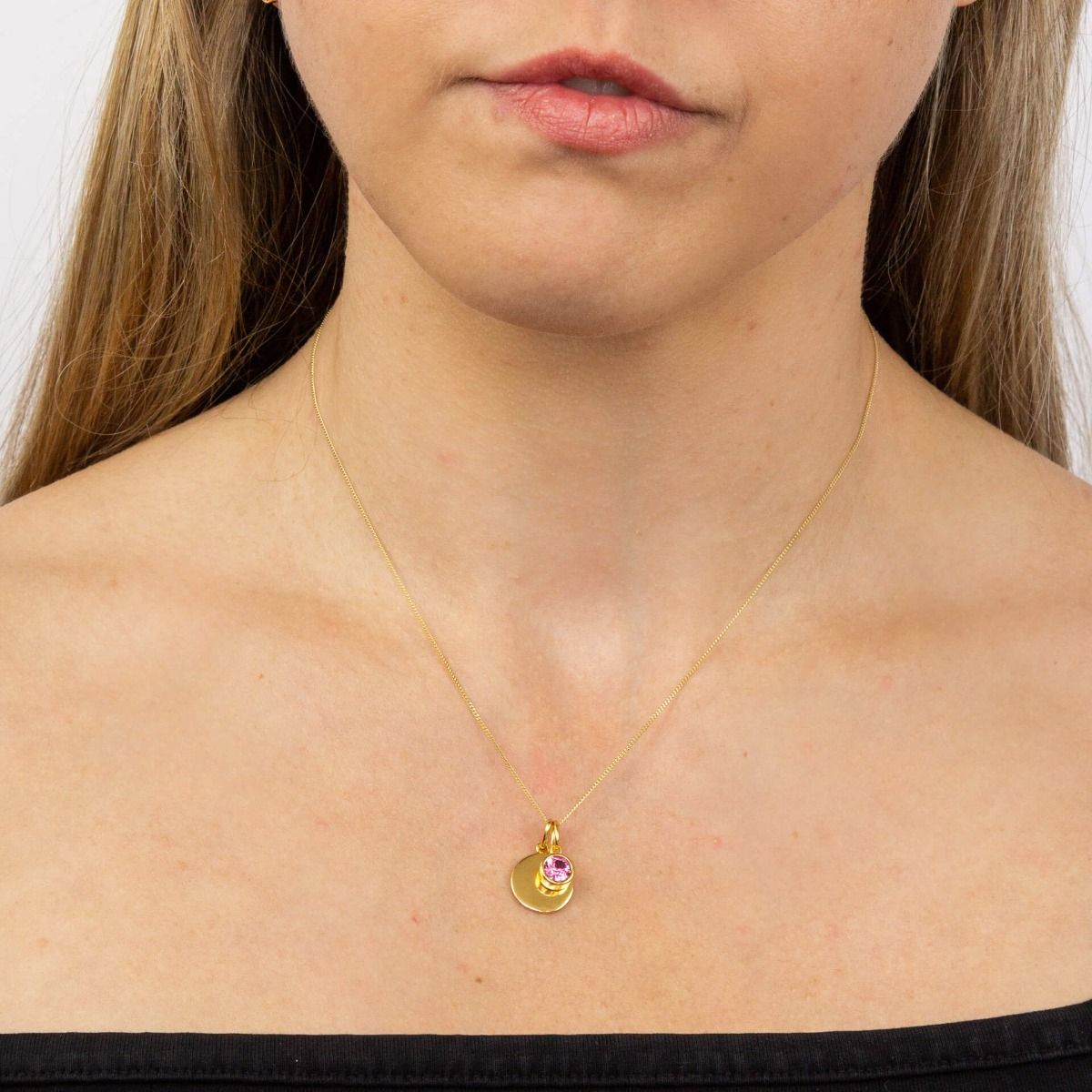 October Gold Plated Birthstone and Engravable Disc Necklace - Image 2