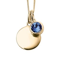 September Gold Plated Birthstone and Engravable Disc Necklace