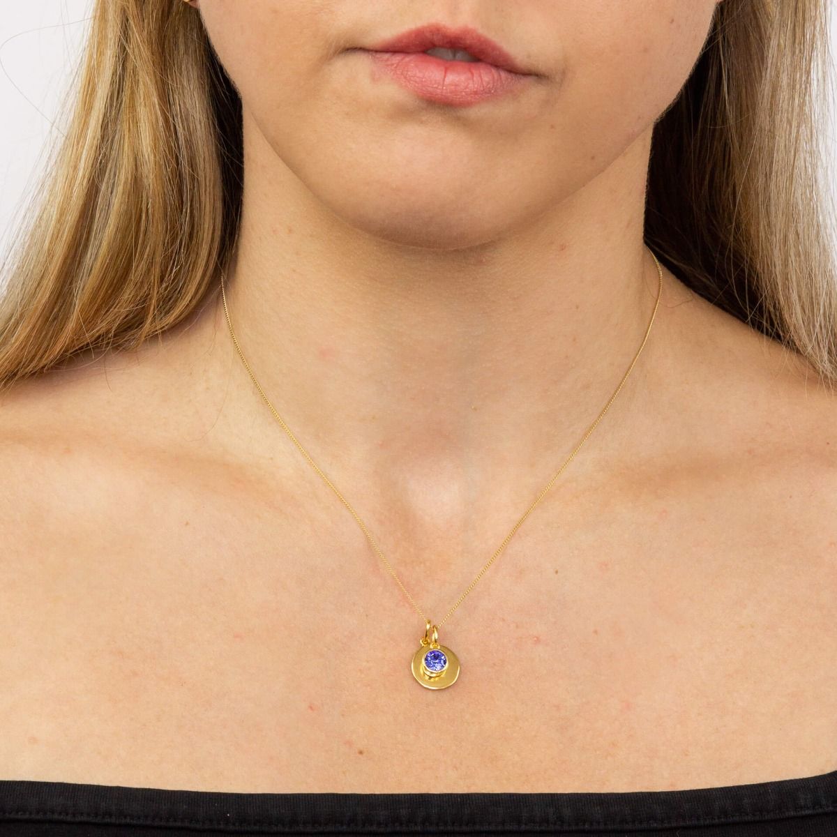September Gold Plated Birthstone and Engravable Disc Necklace - Image 2