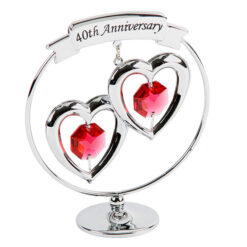 40th Anniversary - Crystocraft Chrome Circle Ring with 2 Hearts