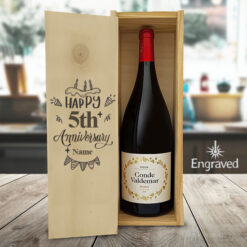 Personalised Engraved - Anniversary Wooden Gift Box (Includes Wine)