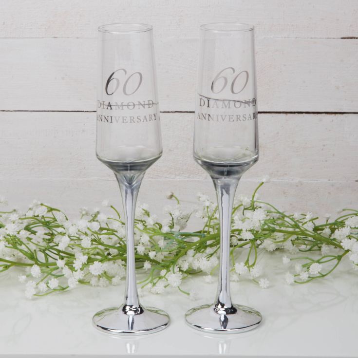 Straight Flutes Set of Two Glasses in Gift Box - 60th Anniversary