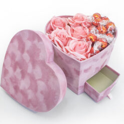 Velvet Heart Silk Flower and Lindor Box with Compartment